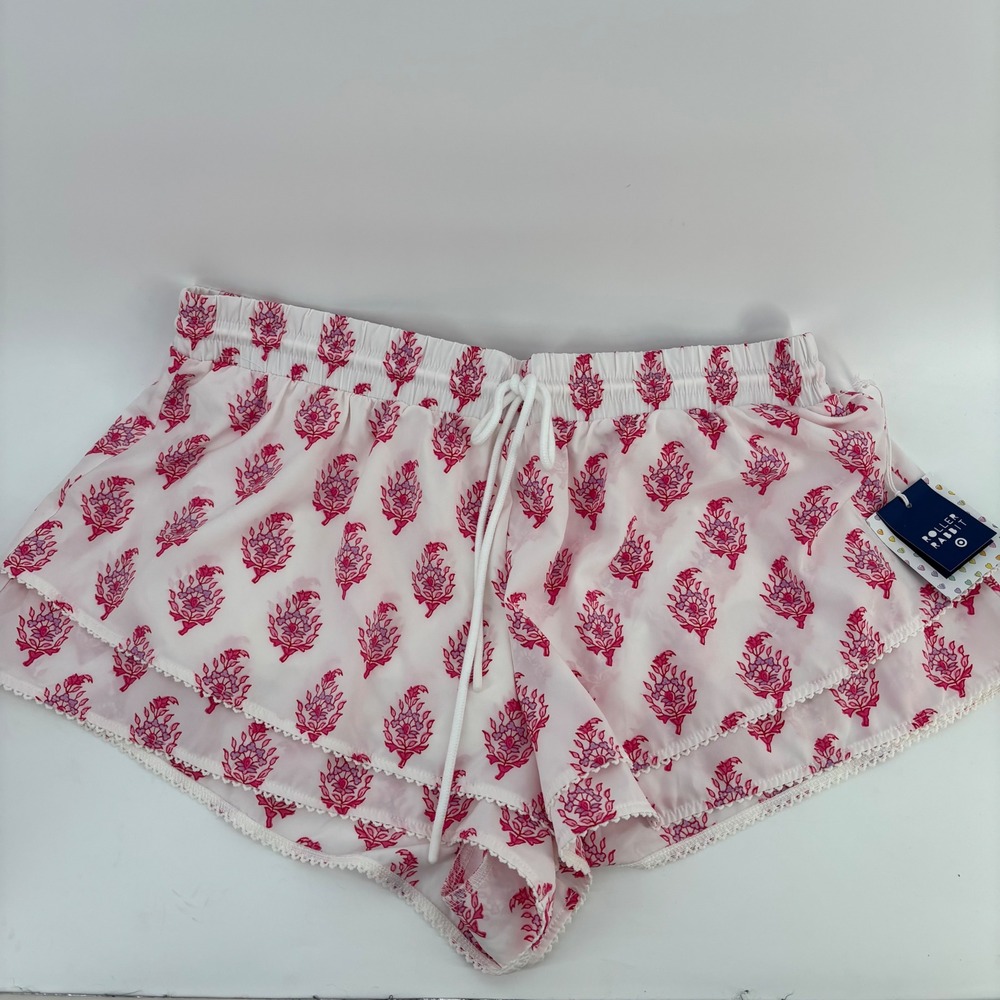 Roller Rabbit x Target Women Shorts L Pink Messilla Floral Tiered Ruffle Trim